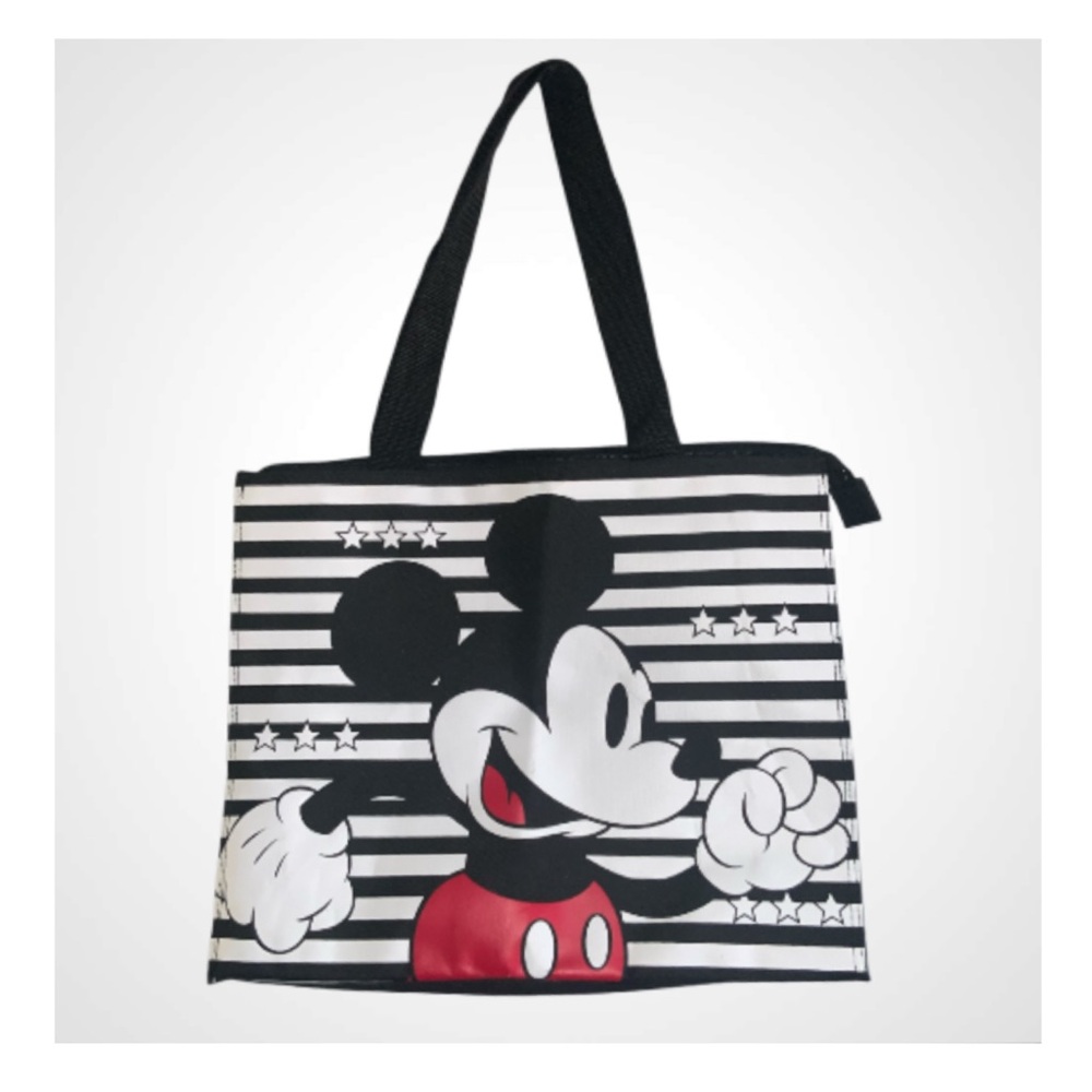 Disney Mickey Mouse Black And White Striped Tote Bag Zip Closure 15X12X4.5